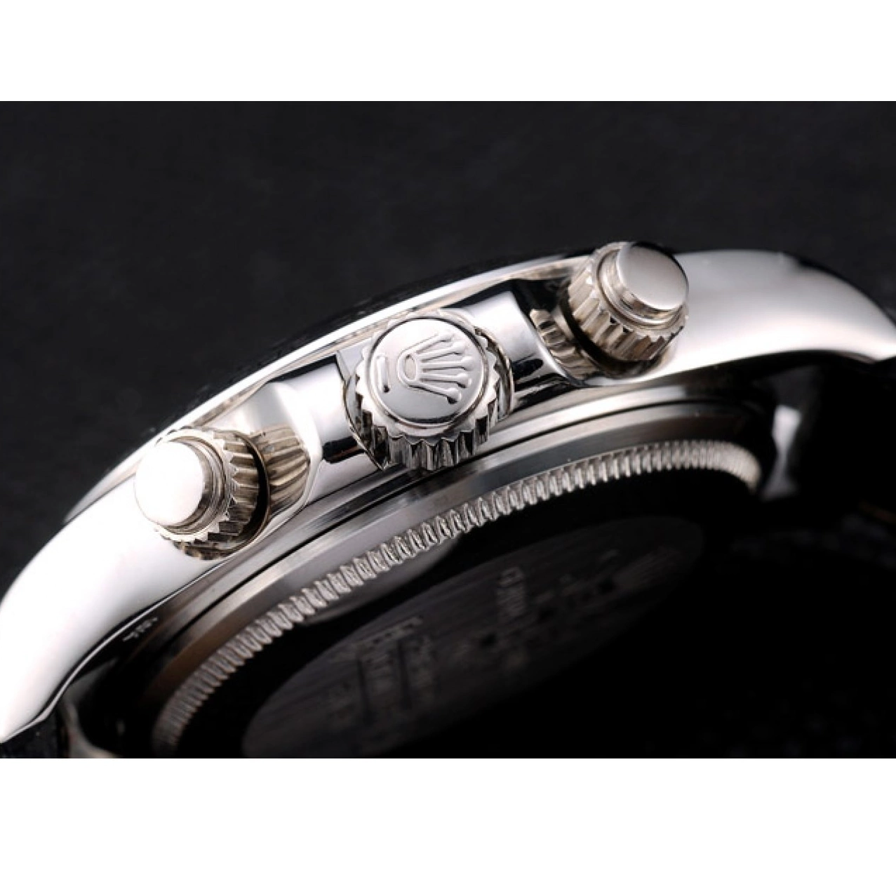 Aaa replica watch Leather Tachymeter Lady Black Stainless Strap Case Dial Steel Daytona Black Rolex 0616